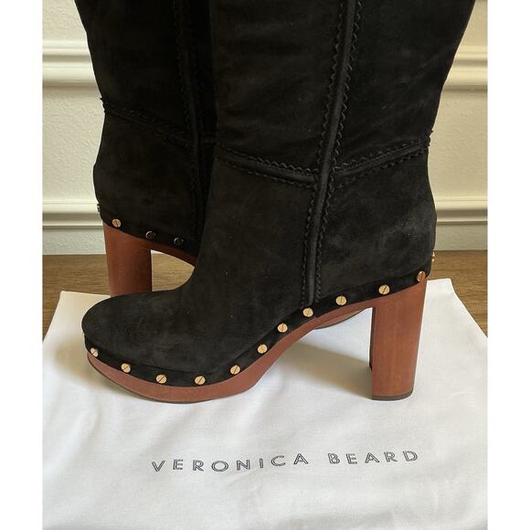 🆕Veronica Beard Glendale Suede Clog Knee High Black Boots Size 9 NIB - Picture 9 of 14